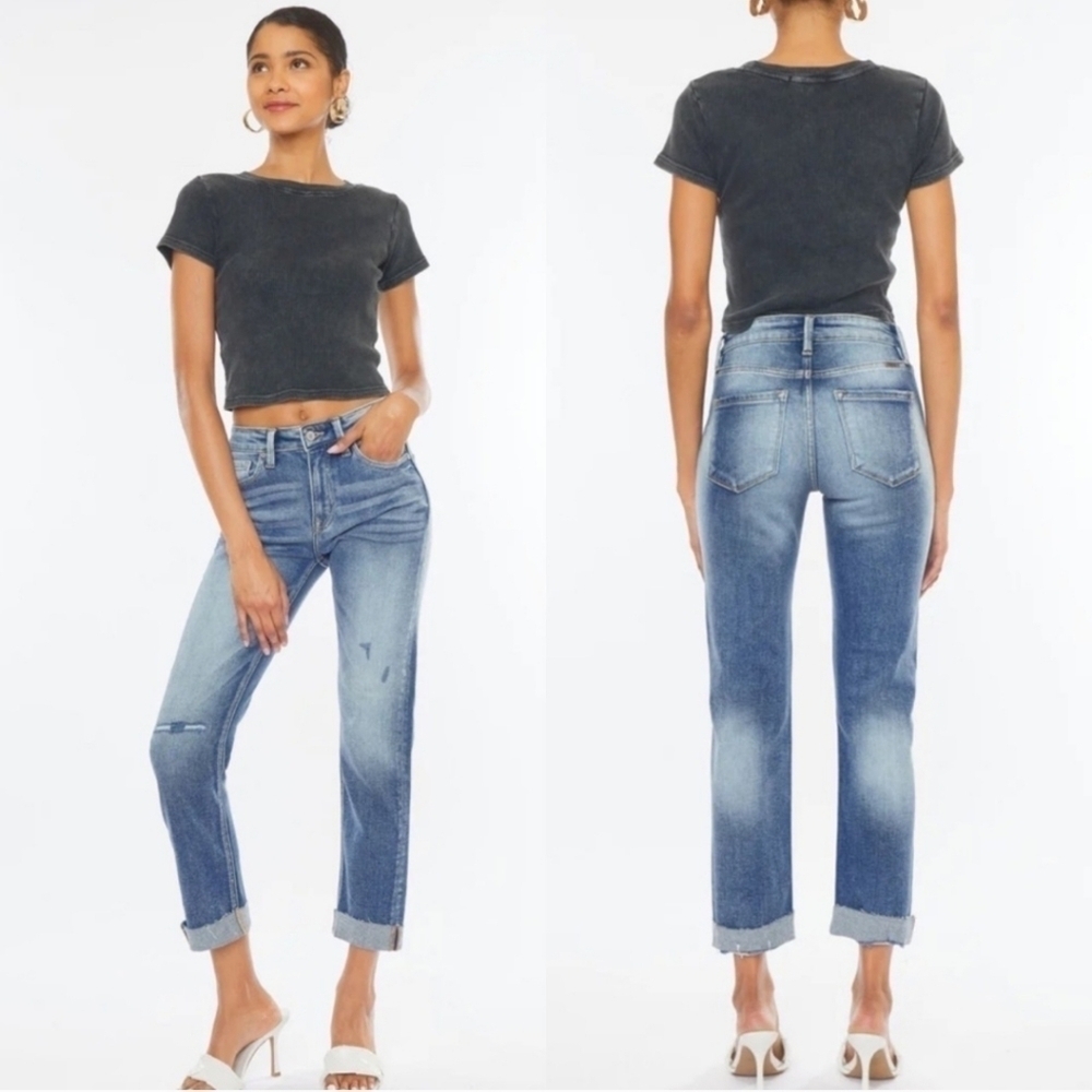 KanCan Kaly High Rise Slim Straight Raw Hem Distressed Jeans Size 23